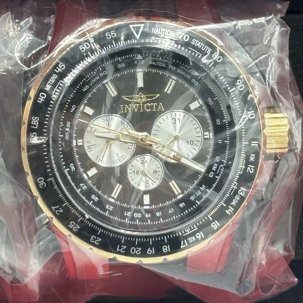 Invicta Aviator Watch Men 51mm Black Dial Two Tone Daydate Round 33029 New‎